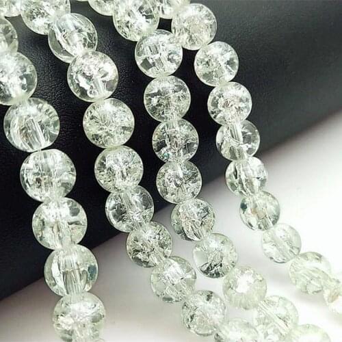 6mm/8mm/10mm white Round Glass Beads Snow Cracked Quartz Crystal Beads Spacer Beads For Jewelry Making DIY Bracelet & Necklace