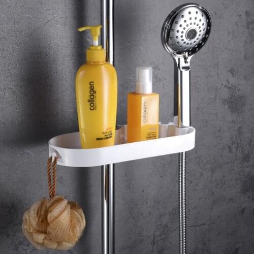 White Bathroom Pole Shower Storage Rack Holder Organizer Tray Holder Washing Shower Shampoo Basket Bathroom Storage