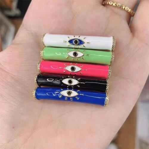 NEW DIY Evil Eye beads Tube Metal Brass Based Spacor beads Bead knotting supplies mens bead