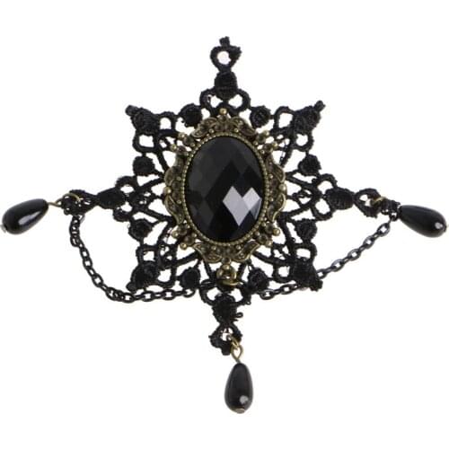 Black Lace Snowflake Stone Alloy Snow Brooch Pin Breastpin Gothic Lady Accessory