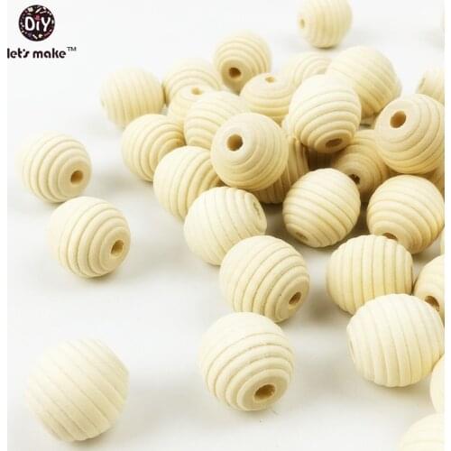 Lets make 100 Pcs 18mm Round Beehive Wood Beads Diy Teething Necklace Wooden Teether Food Grade Wooden Teether Baby Teether