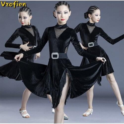 Childrens Latin Dance Practice Dress Autumn Winter Cha Cha Samba Competition Constume Modern Dancewear Professional Tango Dress
