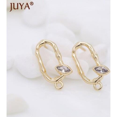 DIY Oval Earrings Making Copper Gold-Plated Inlaid Zirconia Earring Hooks For Girls Hand Made Jewelry Supplies Accessories