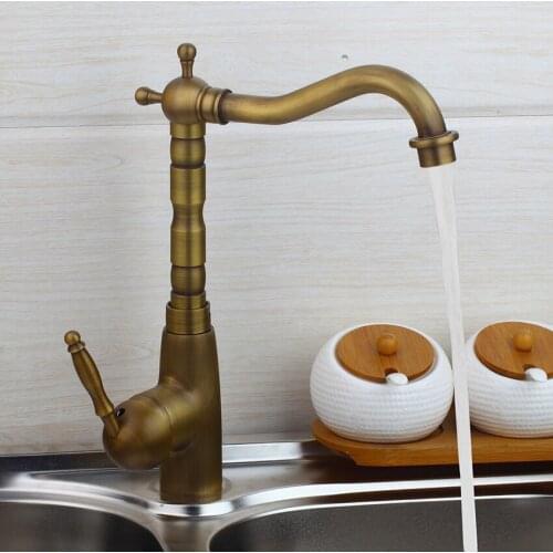 Kitchen tap Elegant Single Handle Antique brass Finish Kitchen Sink Swivel Mixer Taps Vanity Brass Faucet Mixer Tap Faucets