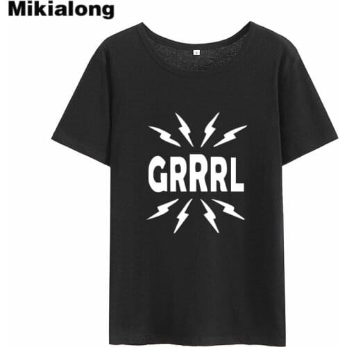 Mikialong Grrrl Print Punk Rock T Shirt Women 2018 Summer Short Sleeve Cotton Tee Shirt Femme Tops Casual Loose Women Tshirt