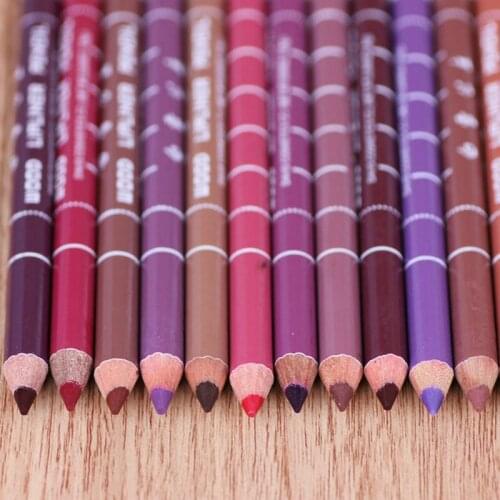 12PCS Hot Sale Lip Liner Dark Coffee Brown Black Rose Red Eyebrow Pencil Eyeliner 28 Color Lip Pencil Beauty Tool Beginners
