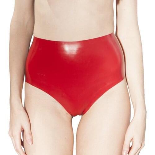 Red Female High Waist Sexy Rubber Latex Undershorts Women Panties Tight Brief S-LPW076