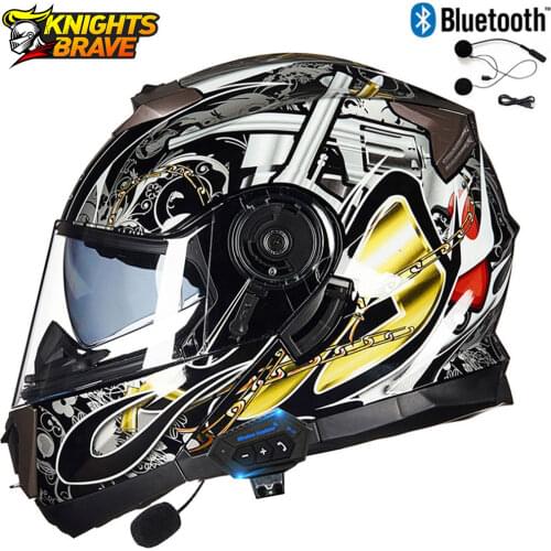 GXT Motorcycle Bluetooth Helmet Racing Modular Dual Lens Motocross Moto Helmet Flip Up Casco Moto Capacete Casque Black