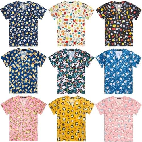 Cartoon Animal Printing Pet Hospital Doctor Work Tops Dental Clinic Workwear Pet Shop Nurse Work Clothes Medical Nursing Uniform