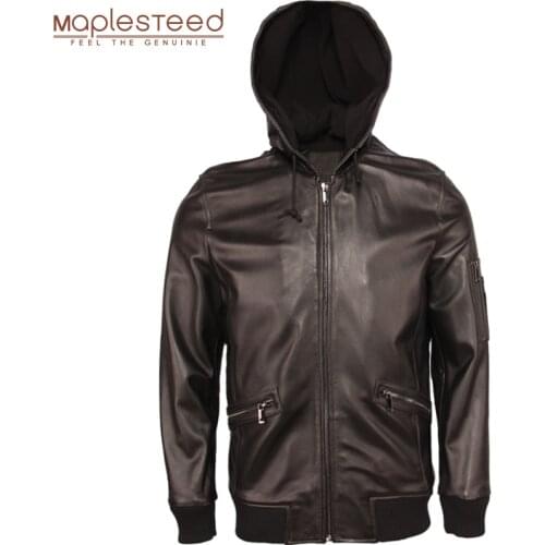 100% Natural Sheepskin Jacket Hood Soft Thin Leather Jacket Men Real Skin Coat Boy Leather Clothing Spring Autumn M359