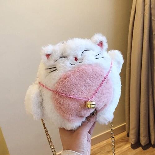 Cute Animals Lucky Cat Totoro Panda Plush Soft Cartoon Chain Shoulder Crossbody Bag Phone Holder Pouch Girl Messenger Bags Gift