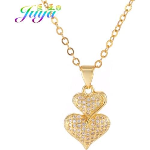Juya Micro Pave Zircon Necklace Handmade Gold/Rose Gold Jewelry Pendant Heart Necklace For Women Wedding Jewelry Gift