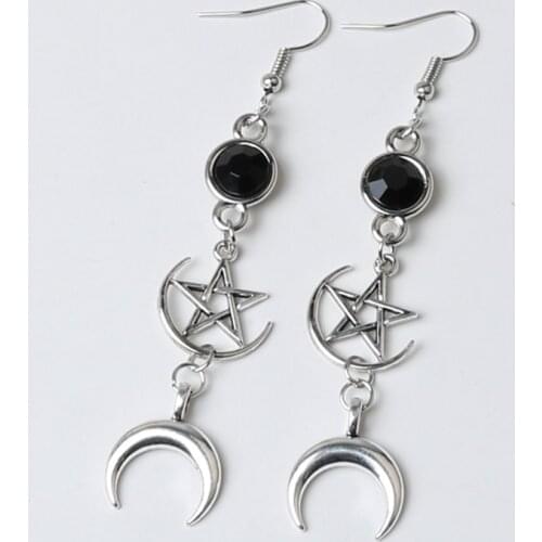Crescent Goddess Black Birthstone Earrings and Pentagram Witch Moon Earrings Gothic Celestial Jewelry-Sun Jewelry