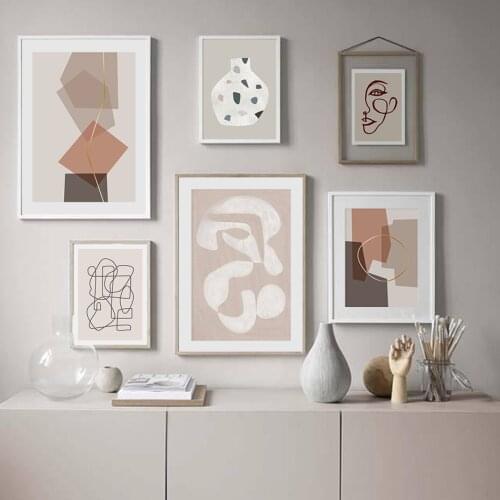 Self-adhesive Wall Stickers Abstract Line Art Print Gallery Burnt Orange Wall Picture Poster Print Living Room Home Decoration