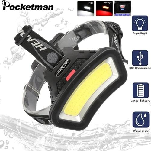 400m Long Lighting Distance Wide Angle COB LED Headlight Use 2x18650 Battery Head Lamp USB rechargeable Lantern For Riding Camp