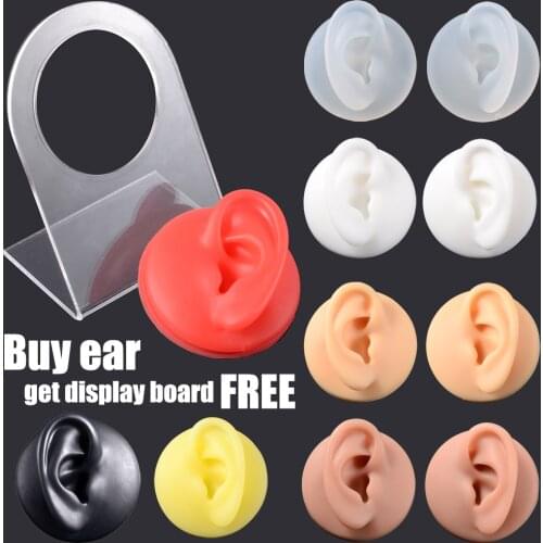 Silicone Ear Model Use for Tattoo Puncture Practice Display Jewelry Tool Body Piercing Simulation Model Sold With Acrylic Stand
