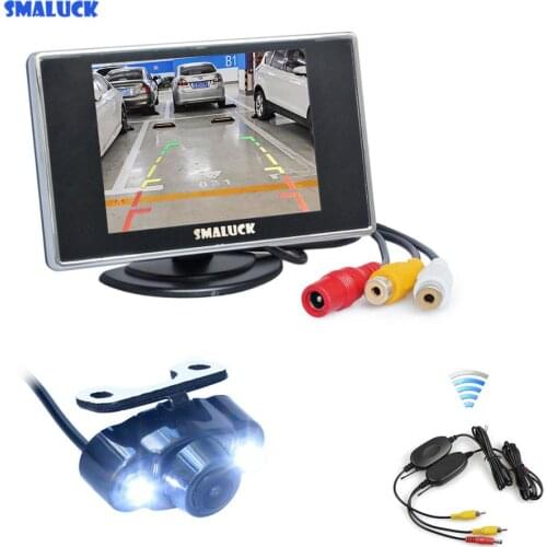 SMALUCK Wireless 3.5" TFT LCD Car Monitor Rear View Monitor Reversing Car Backup LED Camera Parking Assistance System