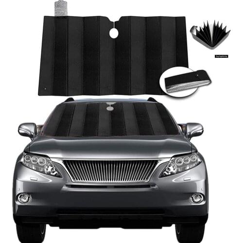 Front Windshield Shade Lightweight Aluminum Foil Accordion Folding Auto Sunshade Blocks UV Rays Sun Visor Car Interior Protector