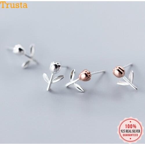 Trustdavis Genuine 925 Sterling Silver Cute Romantic Flower Stud Earring For Women Girl Silver 925 Jewelry Wedding Gift DT43