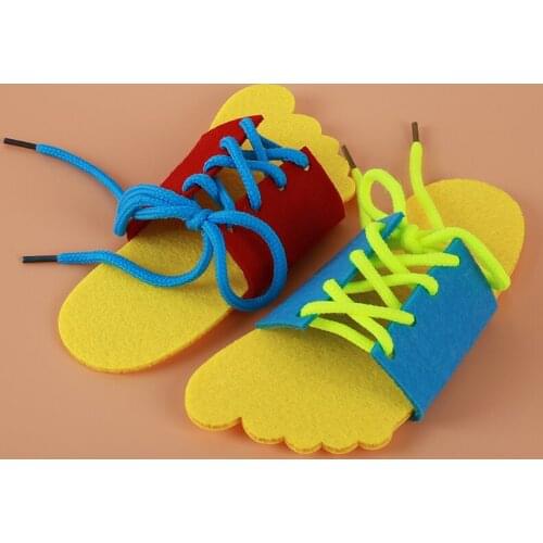 Clever Children Wooden Lacing Shoes Kids Early Educational Toy Toddler Kids Teaching Tie Shoelaces Toy