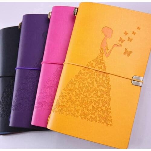 B6 Kawaii butterfly girl account creative imitation leather notebook strip retro traveler manual diary school supplies