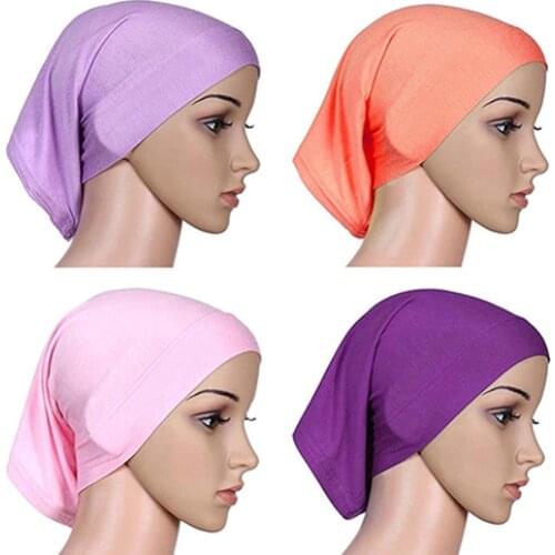Women Solid Color Cotton Caps Elastic Breathable Headwrap Under Scarf Shawl Hat