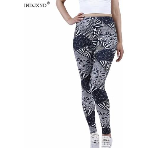 INDJXND Women Gym Pants Sports Stretchy High Waist Athletic Exercise Fitness Activewear Black Triangle Geometry Stripe Clothes