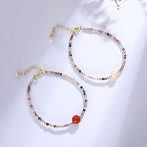 14K Gold Plating Natural Tourmaline luck in love bracelets Rainbow Candy Lucky Pearl Jewelry for women