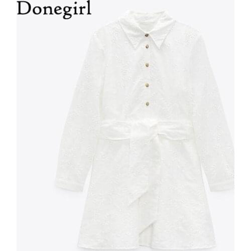 2021 New Turn Down Collar Mini Dresses Women Elegant Hollow Out Embroidery Summer Dress Casual Dress Woman Dress Robe Ete