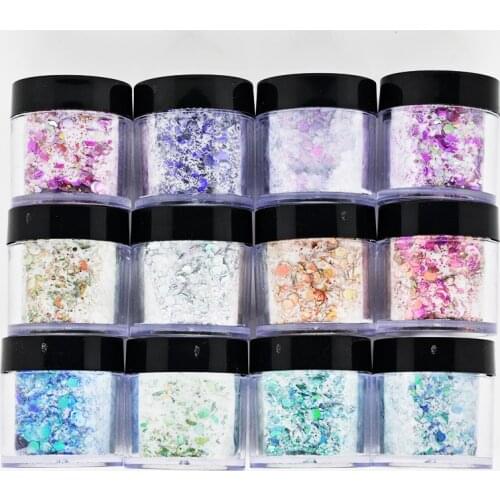 12 Colors/Set Acrilique Poudre Sequins Powder Acryl Puder Mix Color Acrylic Powder Set Nail Art Glitter Flakes Paillette Ongle