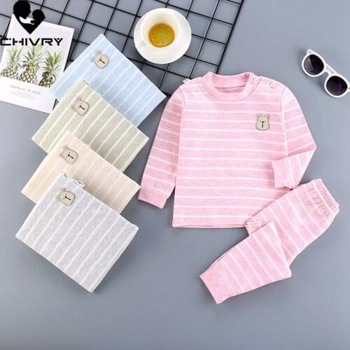 2020 Kids Boys Pajama Sets Cartoon Striped Print Long Sleeve T-Shirt Tops with Pants Newborn Baby Girls Autumn Sleeping Clothes