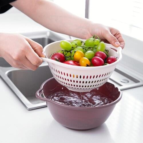 3pcs Kitchen Sink Double Drain Basket Wash Fruit Colanders Drainer Basin Vegetables Drain Sieve Kitchen Organizer