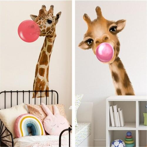 Watercolor Giraffe Blowing Bubbles Kids Bedroom Wall Sticker Peel & Stick Deer Decal For Nursery Room Decoration Trackless Mural