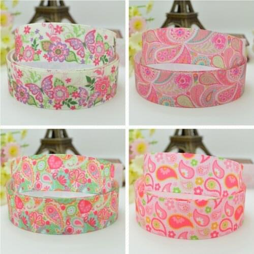 10 Yards 22mm 7/8" Butterfly Pretty Flowers Girls Printed grosgrain ribbon hair bow Headwear DIY hair accessories retail