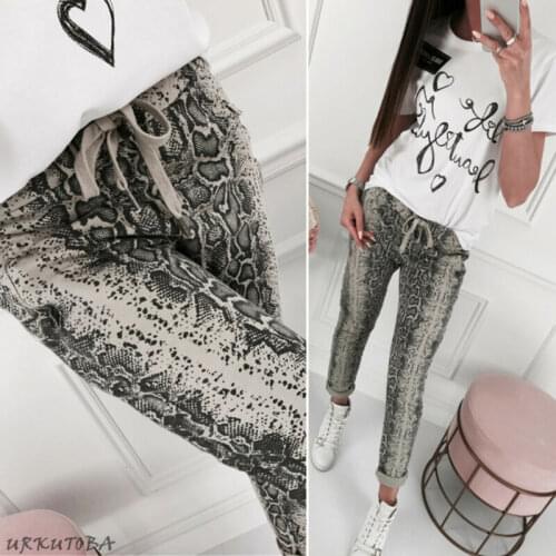 New Fashion Women Snake Python Print Pants High Waist Stretch Slim Pencil Long Pant Trousers