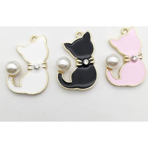 50pcs Drilling Charms Jewelry Cat Crafts Pearl Crystal Rhinestone Pendant Buckle For Wedding Bride Hairpin Bracelet Accessories