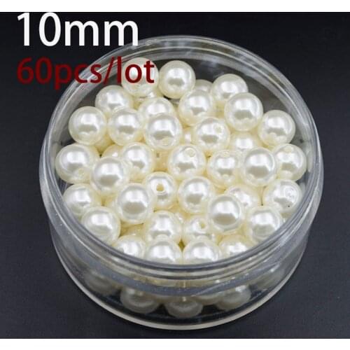 10MM ABS Ivory Imitation Pearl Round Hole Beads 60pcs/lot Wholesale Plastic Ball European Spacer Beads For DIY Jewelry Making