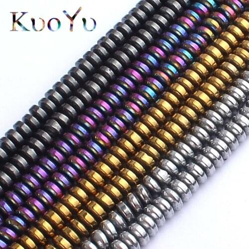 4*2mm Natural Black/Gold/Rainbow/Silver Color Rondell Spacer Hematite Beads For Jewelry Making 15inch DIY Bracelet Necklace