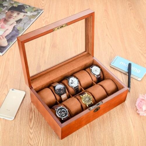 10 Slots Wood Watch Boxes Case New Watch Organizer Holder With Lock Jewelry Storage Gift Case Display Mens Watch Box