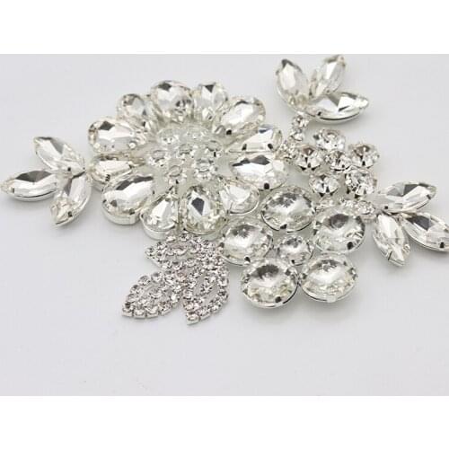 Flower Shape Rhinestone Applique Crystal Strass Stone For Sewing on Wedding Dress Decoration Sew on Rhinestone DIY Garments