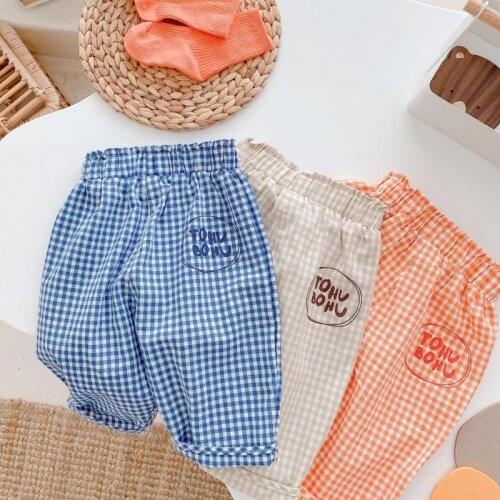 2021 Summer New Children Pants For Girls Plaid Trousers Letter Print Kids Casual Pants Girls Loose Harem Pants Cotton