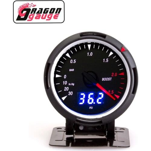 「DRAGON」 60MM Booster Gauge Turbine Meter PSI/Bar Digital Pointer Dual Display Advanced Car Gauge With Bracket Fit for 12V Car