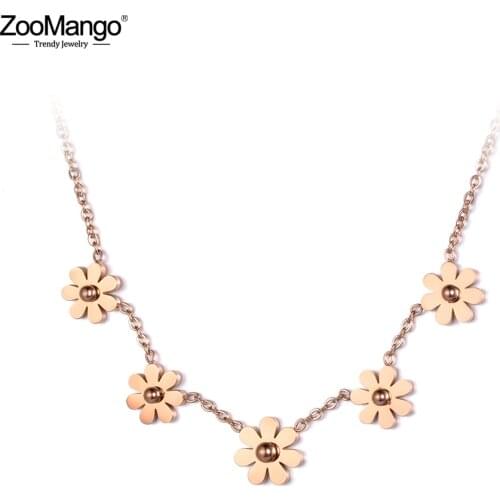 ZooMango Fashion 5pcs Daisy Flowers Charm Necklaces Rose Gold Stainless Steel Choker Pendant Necklace Jewelry For Girl ZN18073