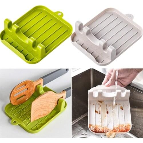 Round Kitchen Spoon Holder Organizer Plastic Spoon Rest Fork Spatula Chopsticks Rack Non-slip Spoons Pad Kitchen Cooking Tools