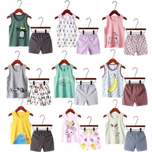 Toddler Kids Summer Clothes Boys Girls Cartoon Outfits Baby Tank Tops Shorts Suits 3 4 5 6 7 8 9 Years Children Clothing Outfits