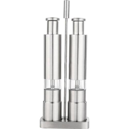 Grind Salt And Pepper Grinder Set Of 2 With Modern Thumb Push Button With Stand 72XF