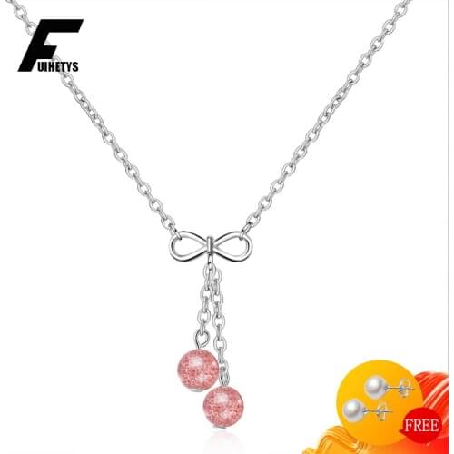 Bali Jelry Trendy Necklace 925 Silver Jewelry Moonstone Strawberry Quartz Pendant Fine Accessories for Women Wedding Engagement