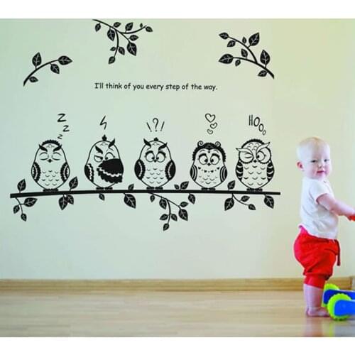 Cartoon Owls on tree wall stickers for Kids room Vinyl Home Decor Mural removable Decals decorations animal stickers on the wall