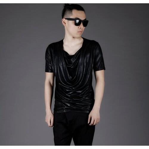 2019 dark trendy mens summer drape and collar personality thin bottoming shirt casual Korean style slim short-sleeved T-shirt