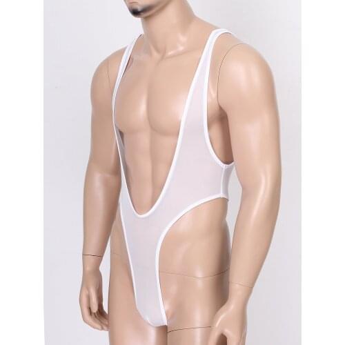 Mens Male Sexy Teddies Catsuit See-Through Mesh Sissy Lingerie Bodysuit Costumes Backless Jockstraps Pouch Bikini Underwear